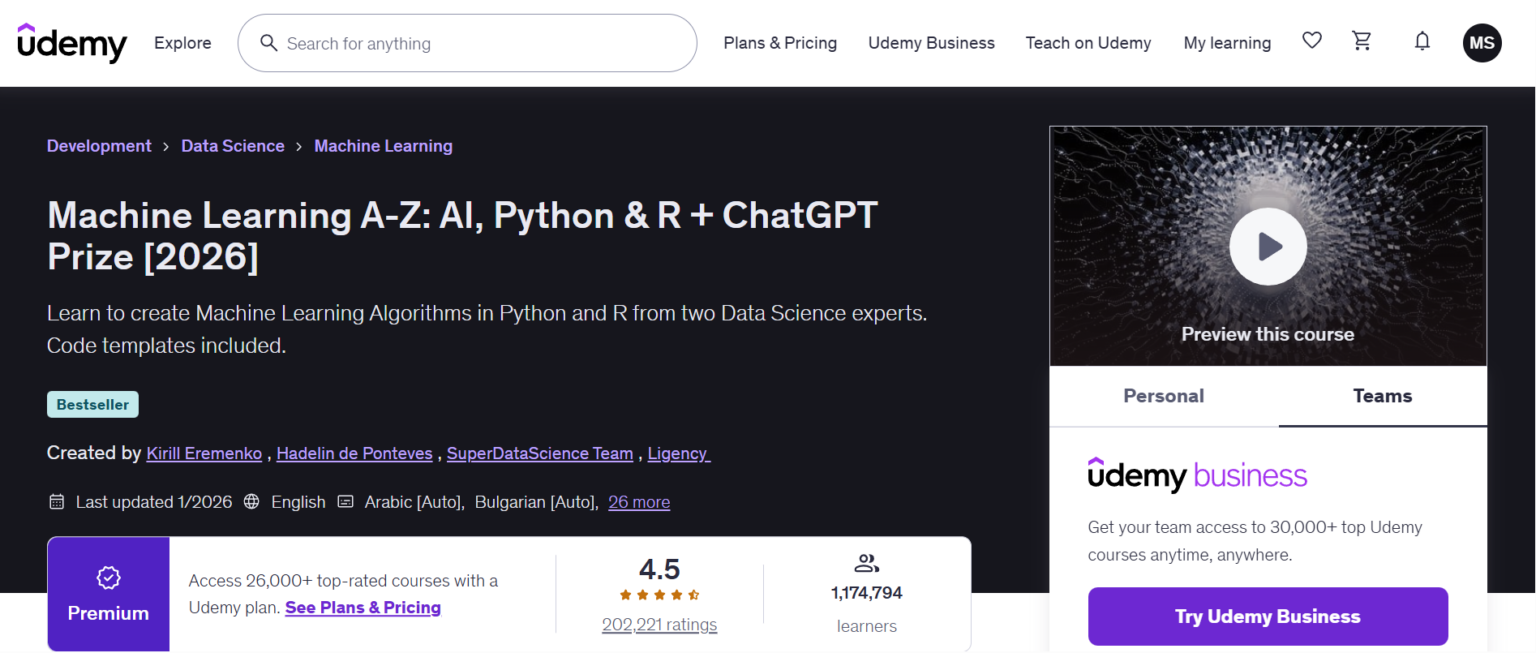 Machine Learning A-Z : AI, Python & R + ChatGPT Prize Udemy Review ...